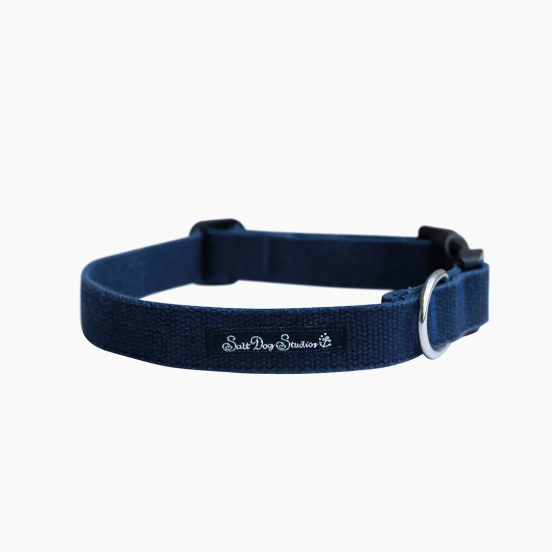 Handmade 100% Organic Hemp Dog Collar in Navy Blue