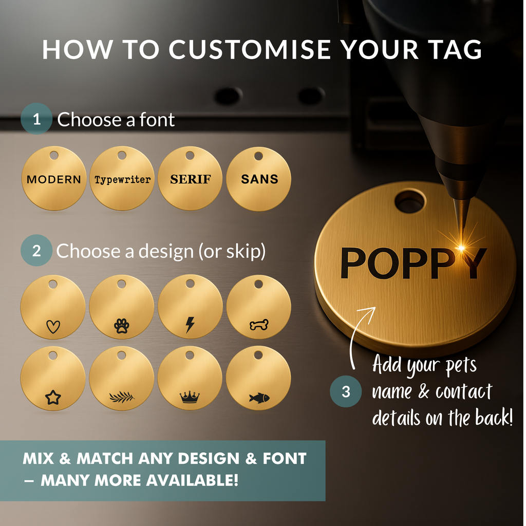 Personalised Gold ID Dog Name Tag Engraved in Brass