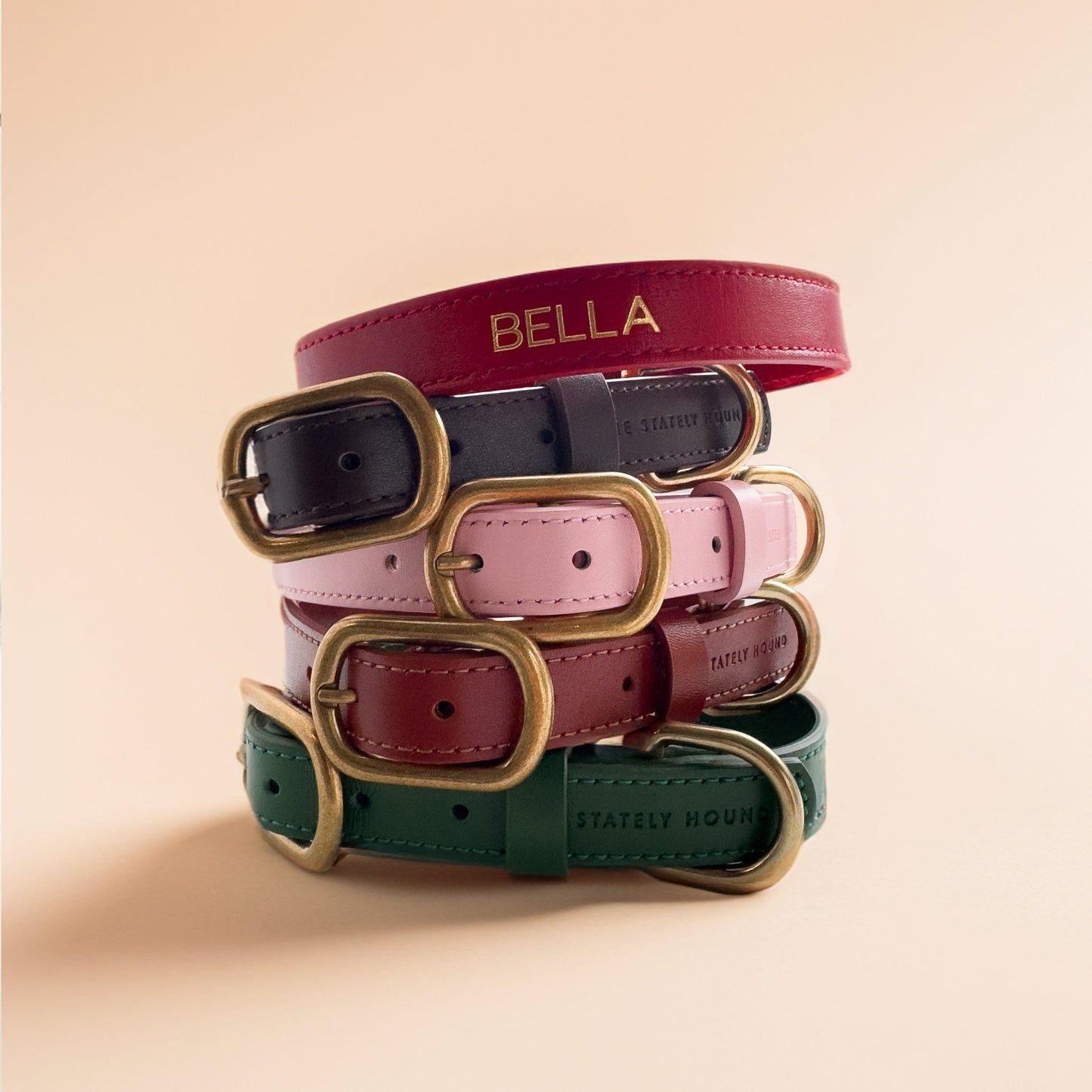Emerald Green Leather Dog Collar with Gold Buckle