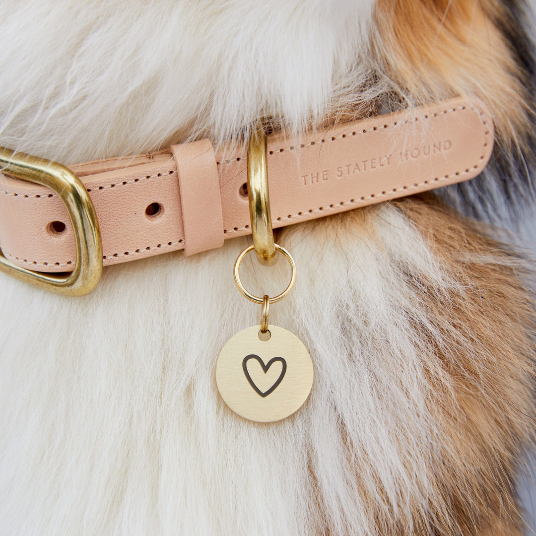 No-Name Gold Brass Dog Tag with Heart & Contact Info