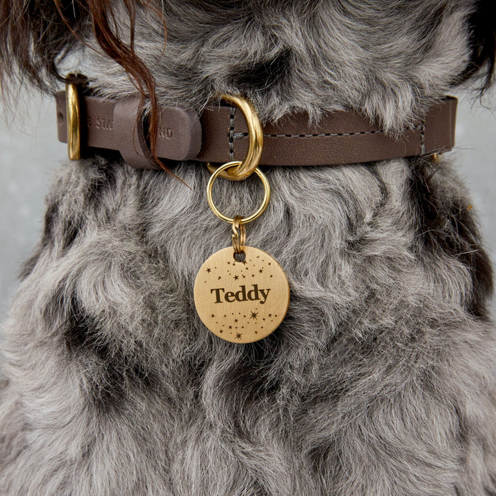 Gold-Tone Brass Personalised Dog Collar Tag with Custom Engraved Pet Name and Stars