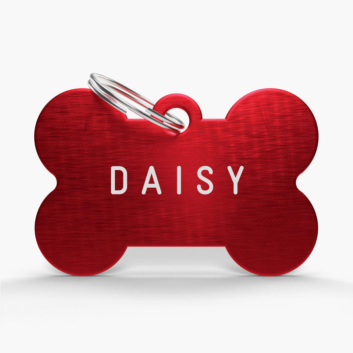 Red Engraved Pet Tag - Aluminium Bone Shaped ID for Pets