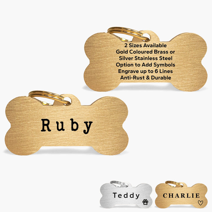 Handcrafted Solid Brass Bone Dog Name Tag - Stylish, Durable, and Personalised