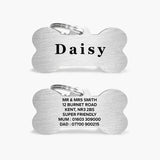 Silver Stainless Steel Bone Shaped Personalised Dog Name Tag with Engraved Pet Name & Contact Info The Stately Hound