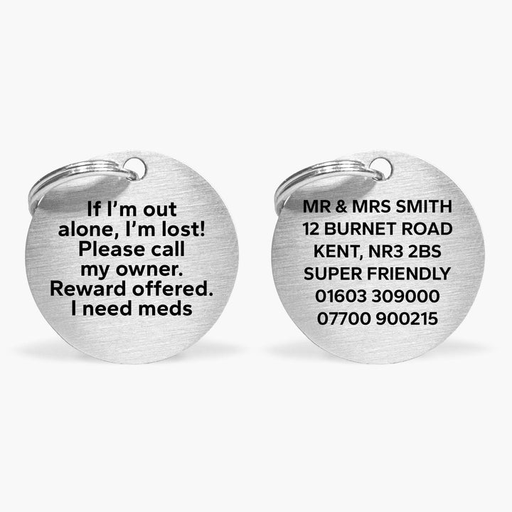 Silver Stainless Steel Personalised Pet Tag with Custom Engraved Contact Information