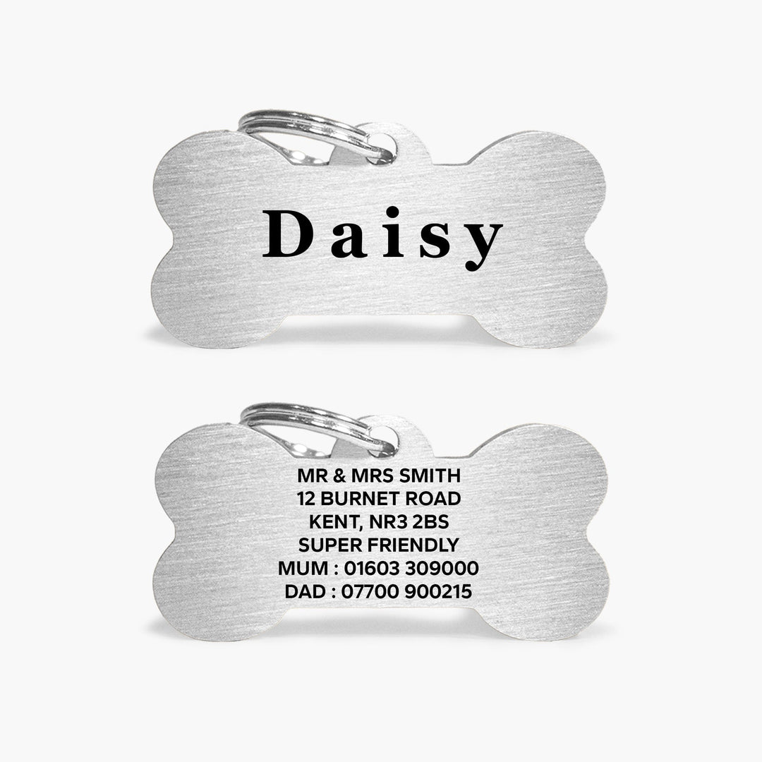 Silver Stainless Steel Bone Shaped Personalised Dog Name Tag