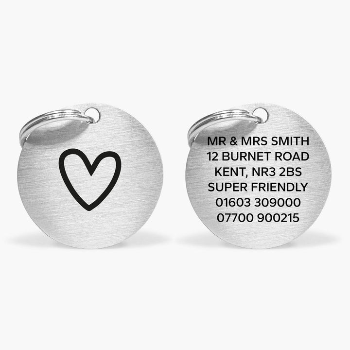 No-Name Silver Stainless Steel Dog Tag with Heart & Contact Info