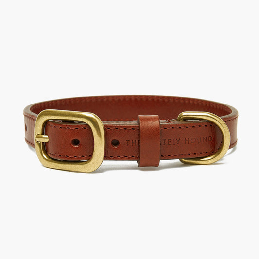 Autumn Maple Brown Leather Dog Collar with Gold Buckle