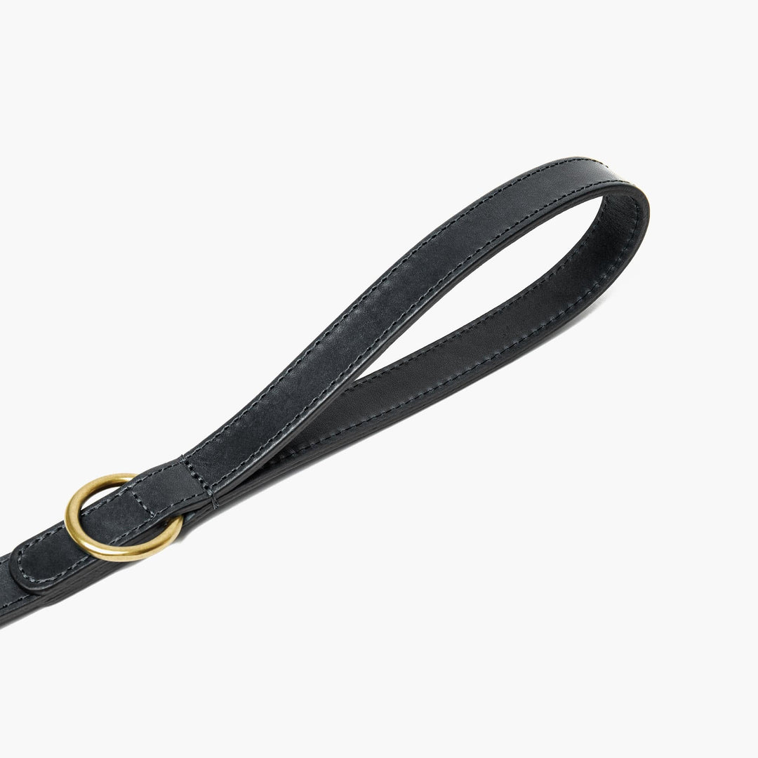 Midnight Black Leather Dog Collar with Gold Buckle The Stately Hound