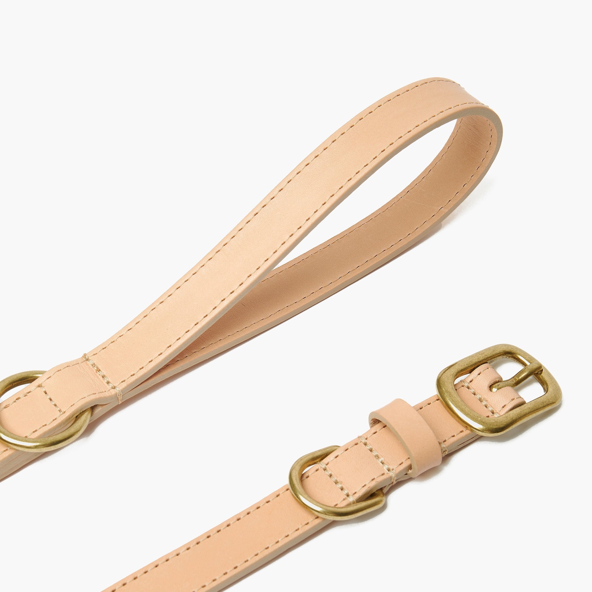 Nude Leather Dog Lead with Gold Hardware