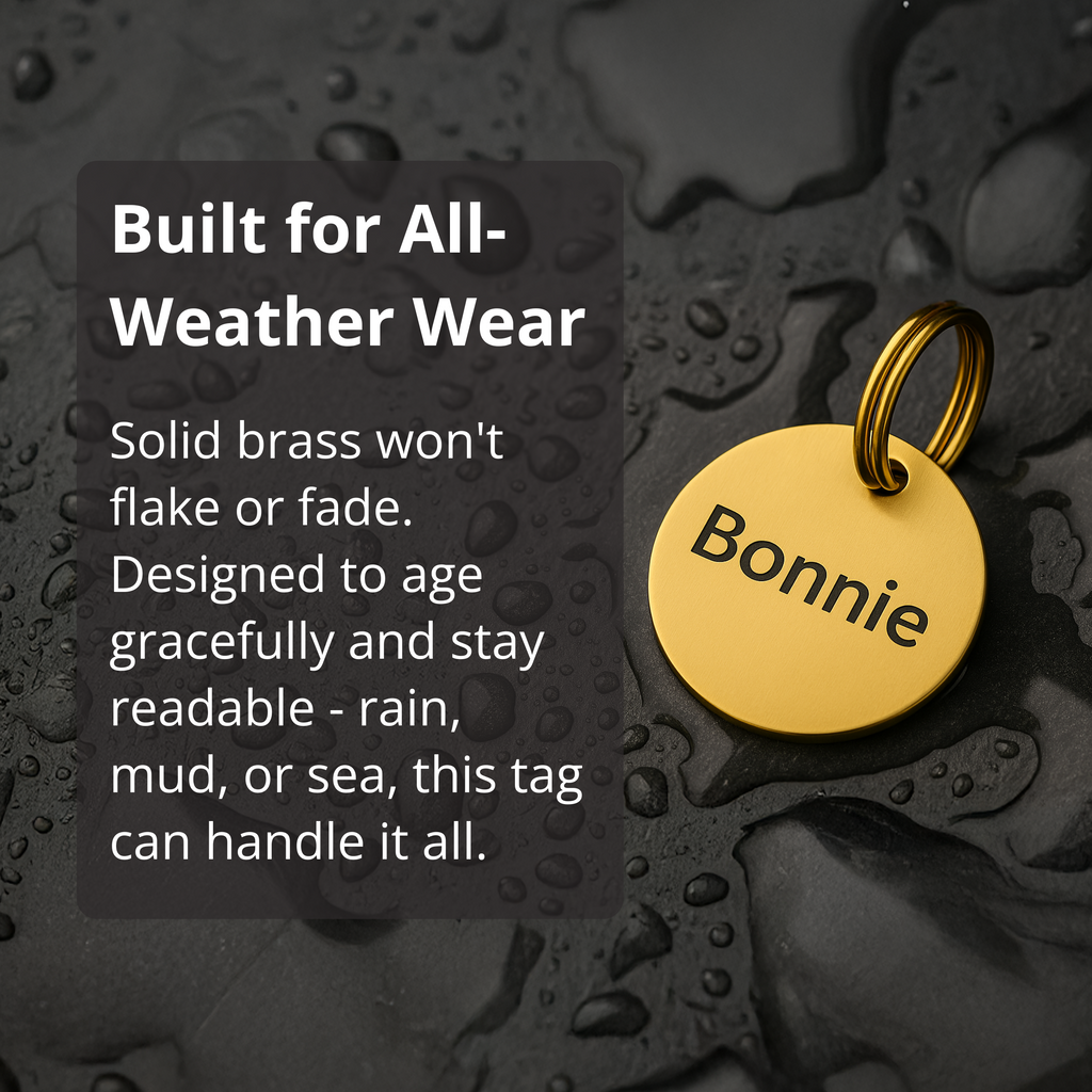 Personalised Gold ID Dog Name Tag Engraved in Brass