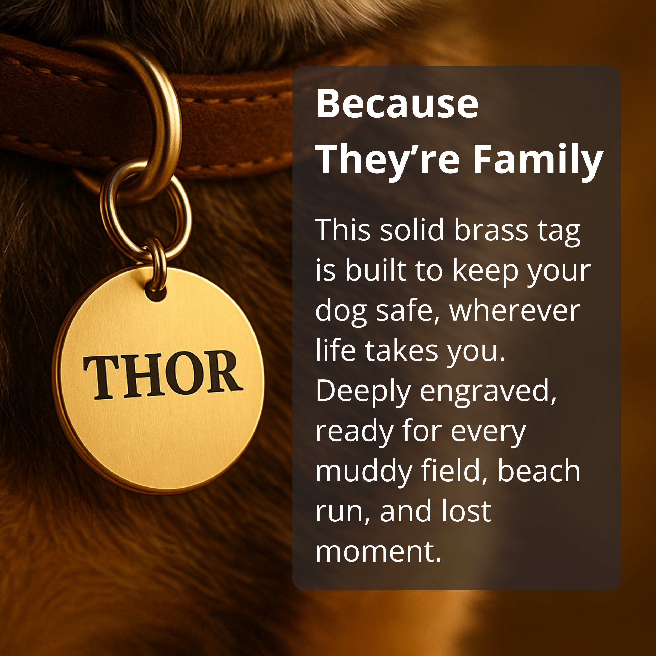 Personalised Gold ID Dog Name Tag Engraved in Brass