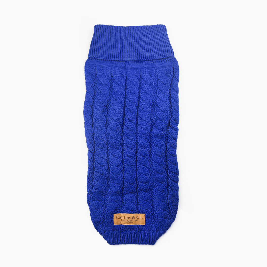 Cable-knit woven Dog Jumper in Royal Blue - The Rascal