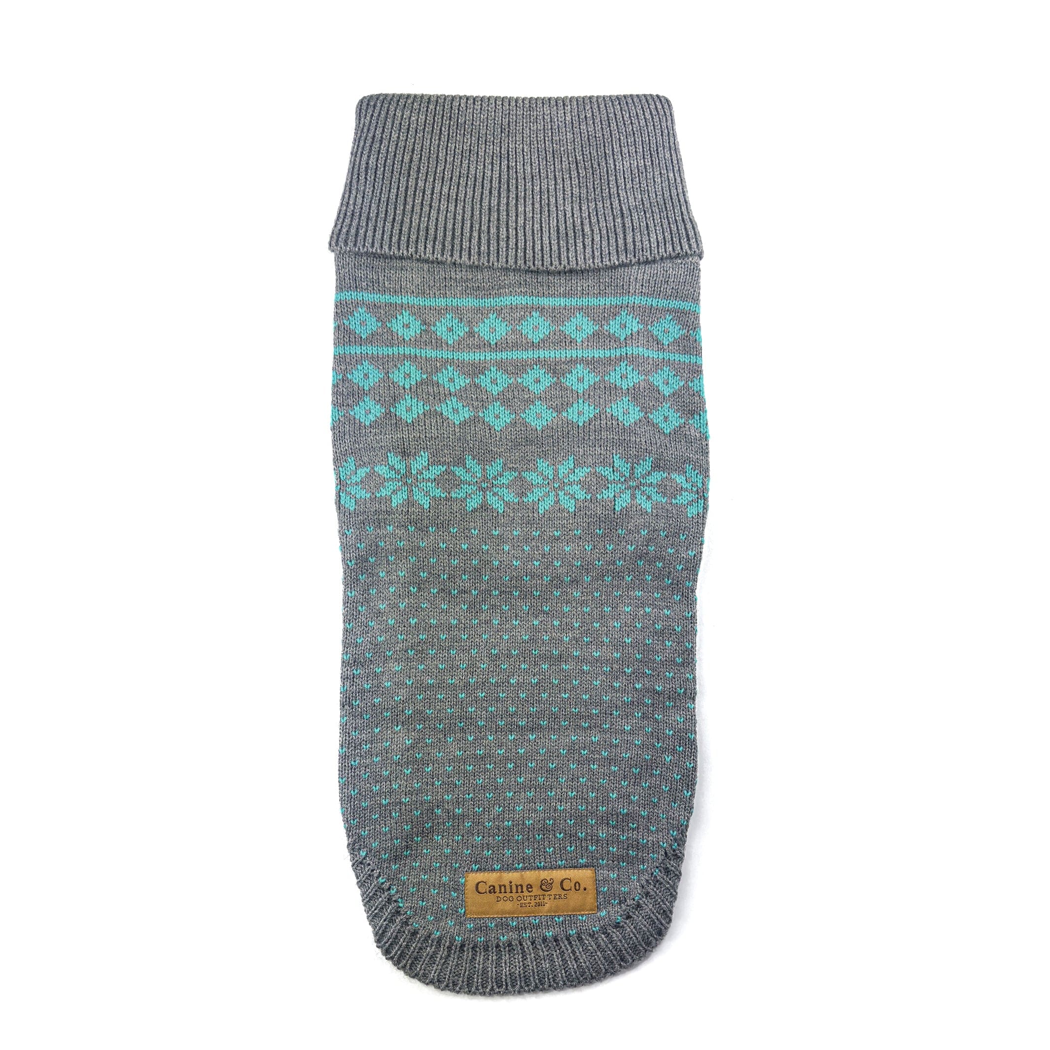 Classic Fair Isle Dog Jumper in Grey and Teal The Stately Hound