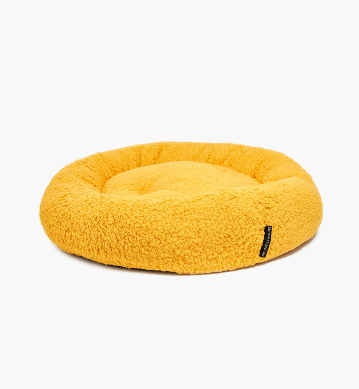 Luxury Round Donut Calming Dog Bed in Yellow