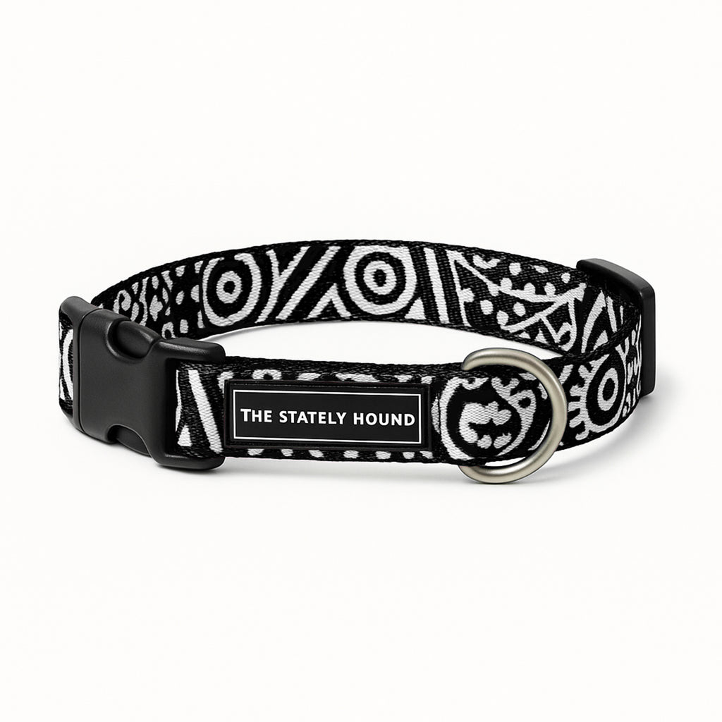 Adjustable Black & White Geometric Dog Collar - Water-Resistant & Durable