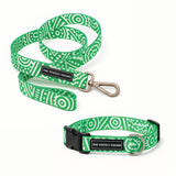 Geometric Print Dog Collar & Lead Set in Green & White The Stately Hound
