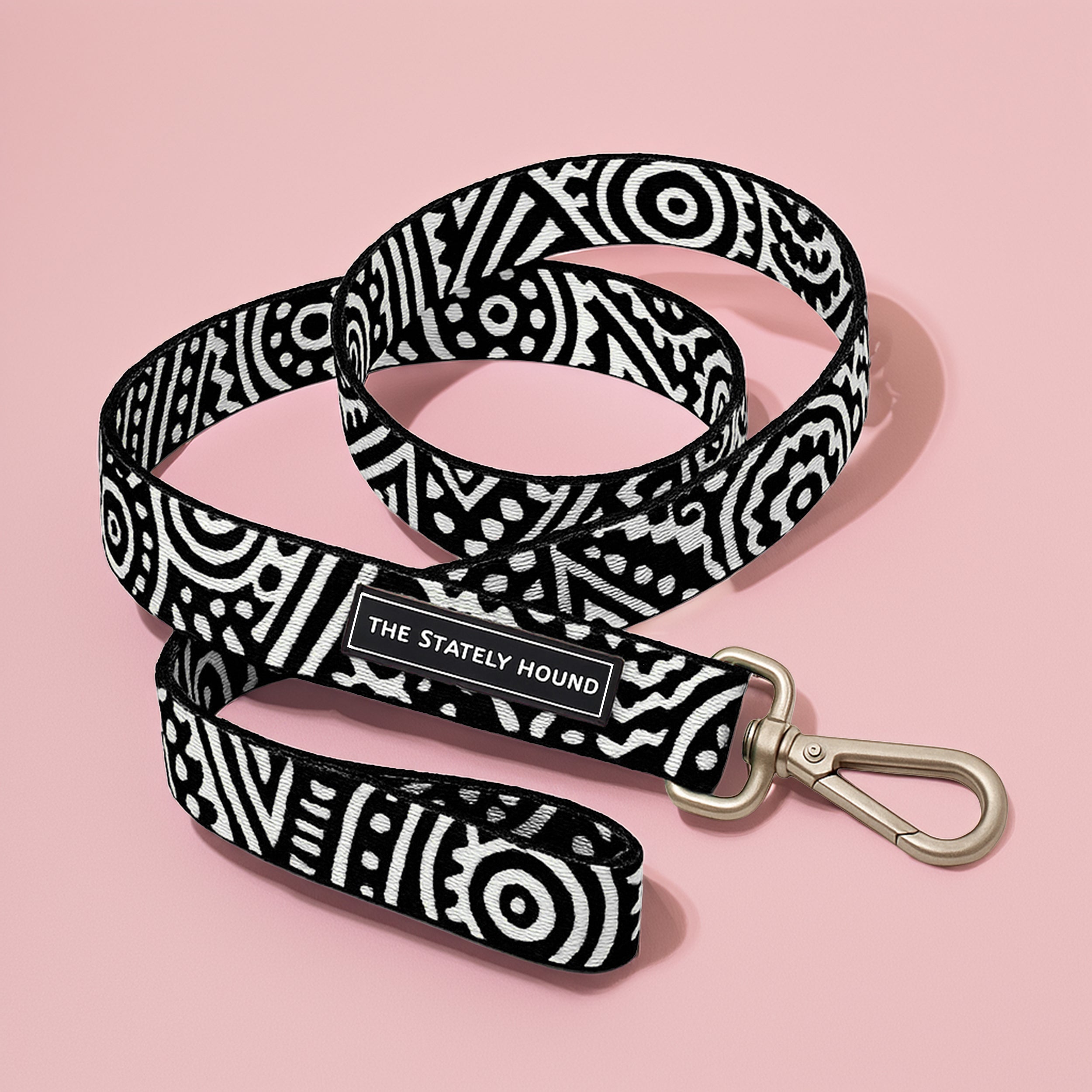 Geometric Print Dog Collar & Lead Set in Black & White
