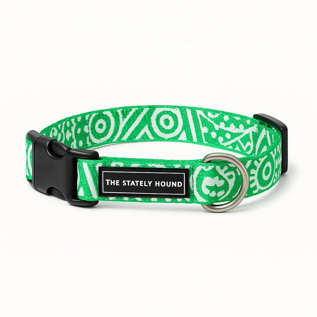 Adjustable Green & White Geometric Dog Collar - Water-Resistant & Durable