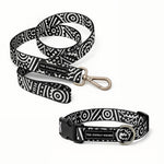 Geometric Print Dog Collar & Lead Set in Black & White The Stately Hound