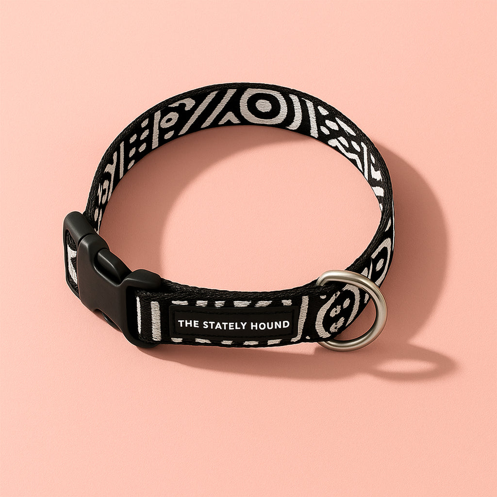 Adjustable Black & White Geometric Dog Collar - Water-Resistant & Durable