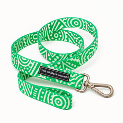 Geometric Print Dog Lead in Green & White The Stately Hound