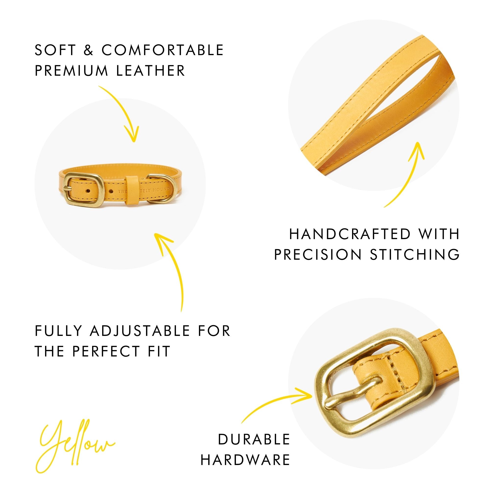 Amber Yellow Leather Dog Collar – Stylish, Durable, and Comfortable The Stately Hound