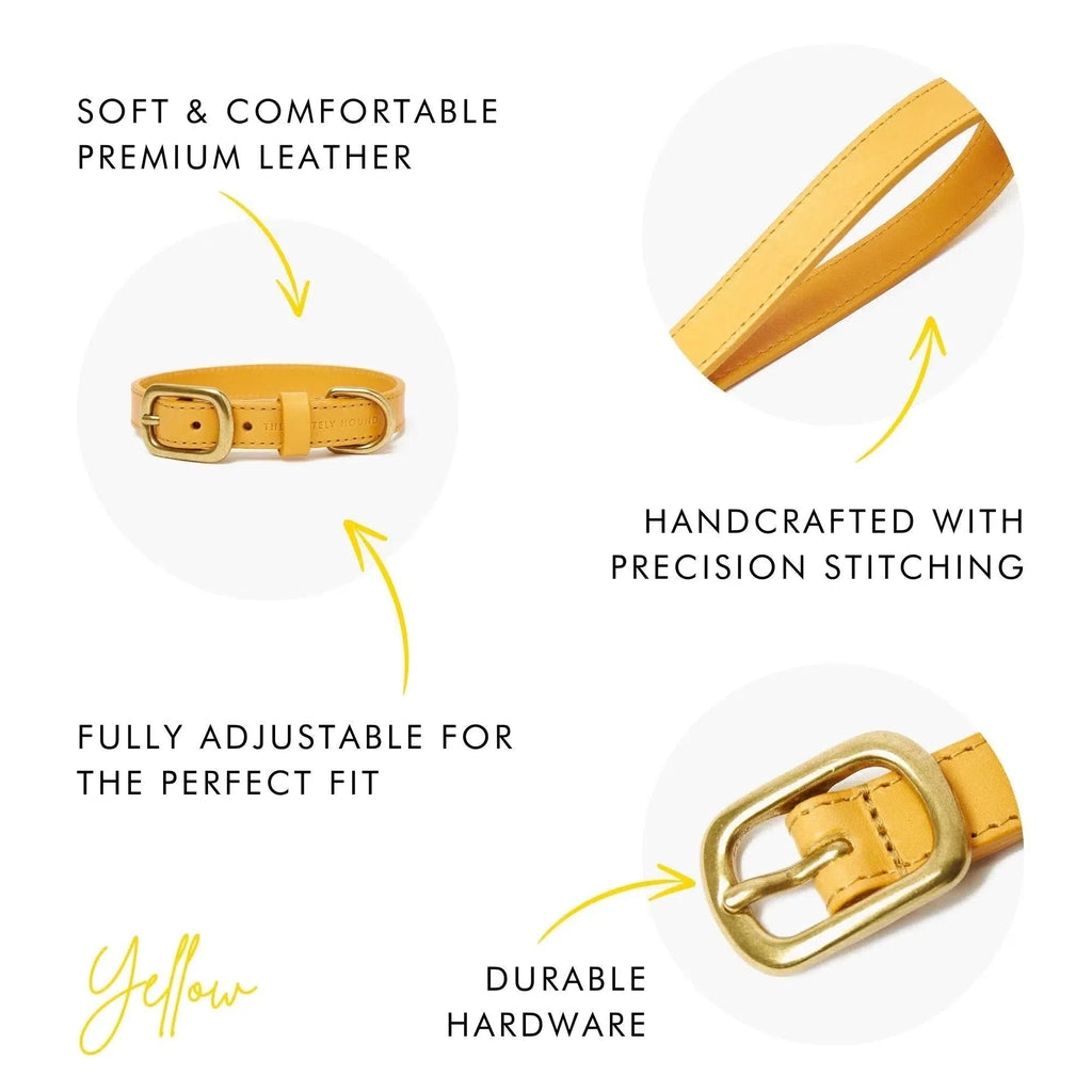 Amber Yellow Leather Dog Collar – Stylish & Soft