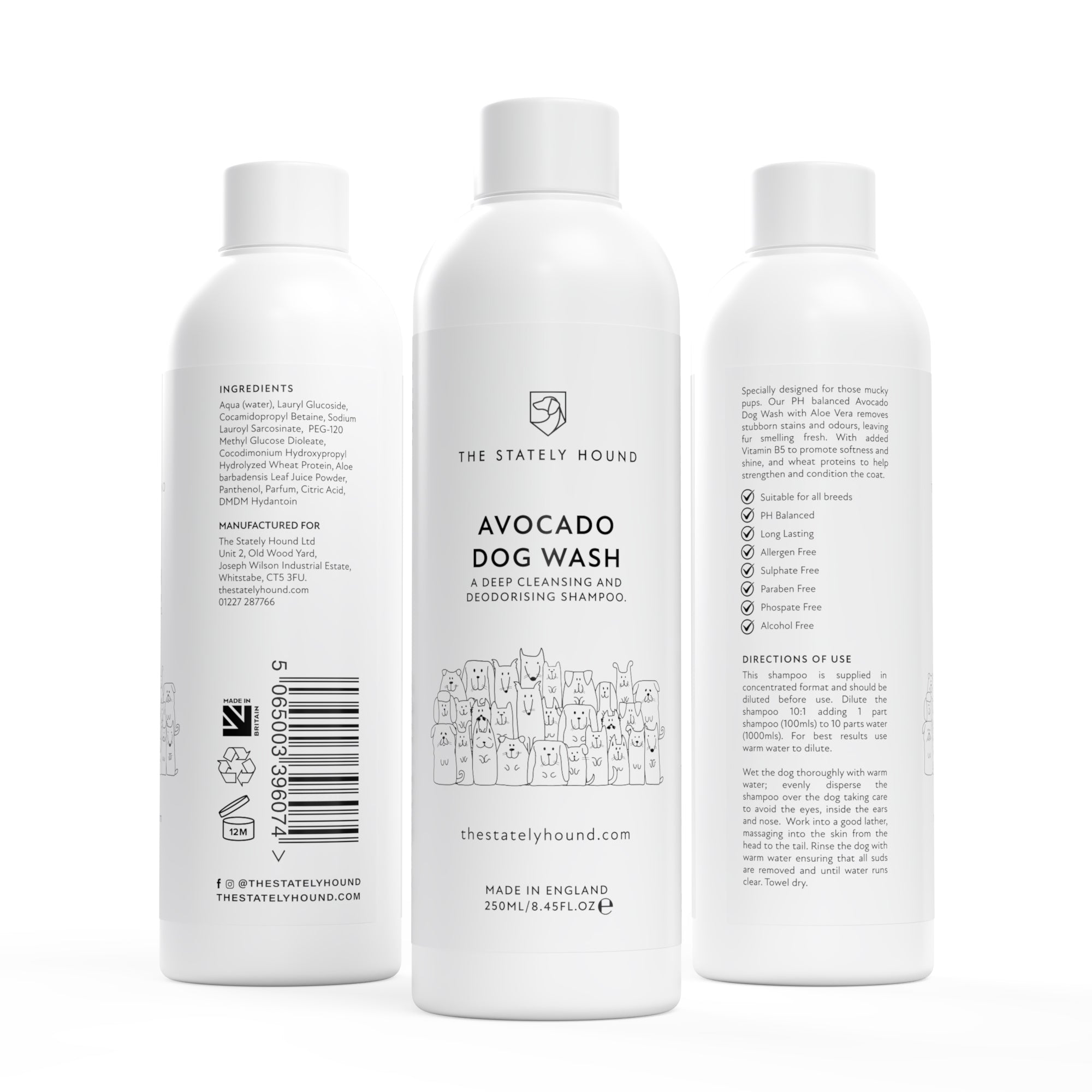 Avocado & Aloe Vera Dog Shampoo | Deep Cleansing & Deodorising for Mucky Pups The Stately Hound