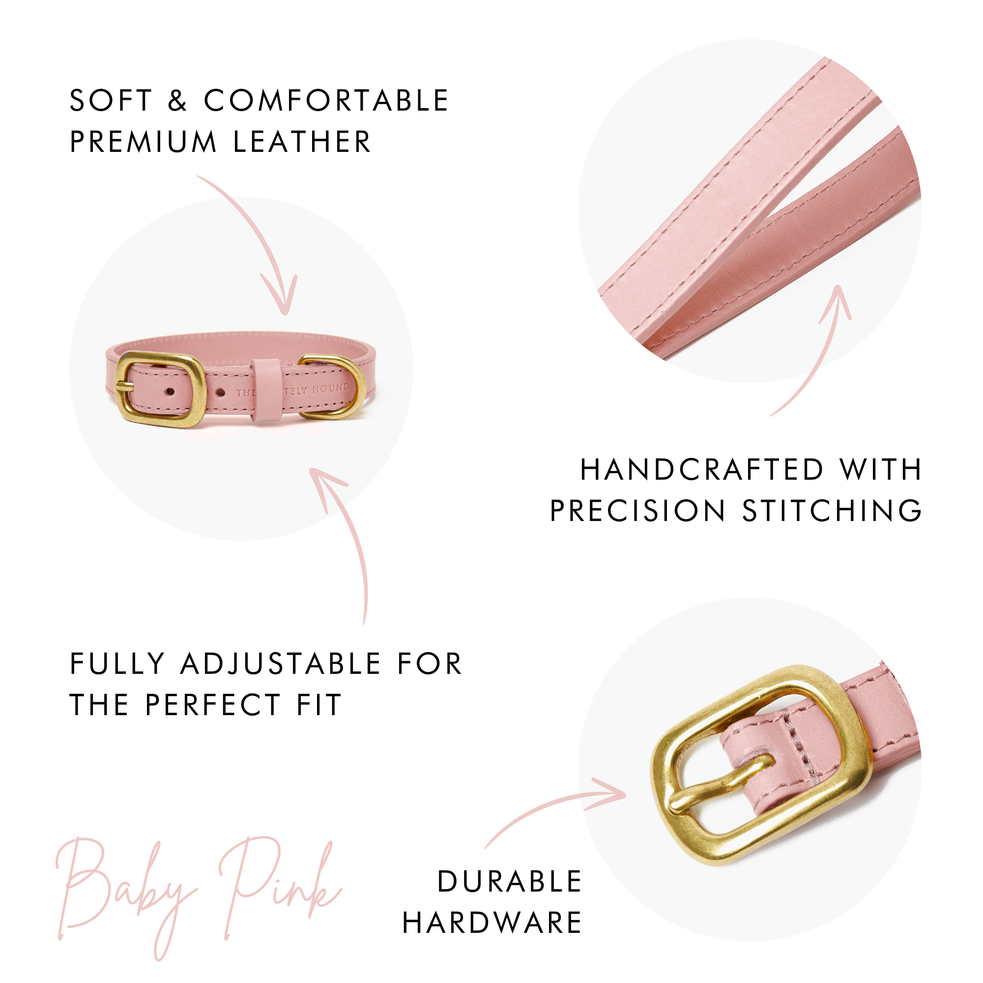 Luxury Soft Leather Dog Collar – Baby Pink
