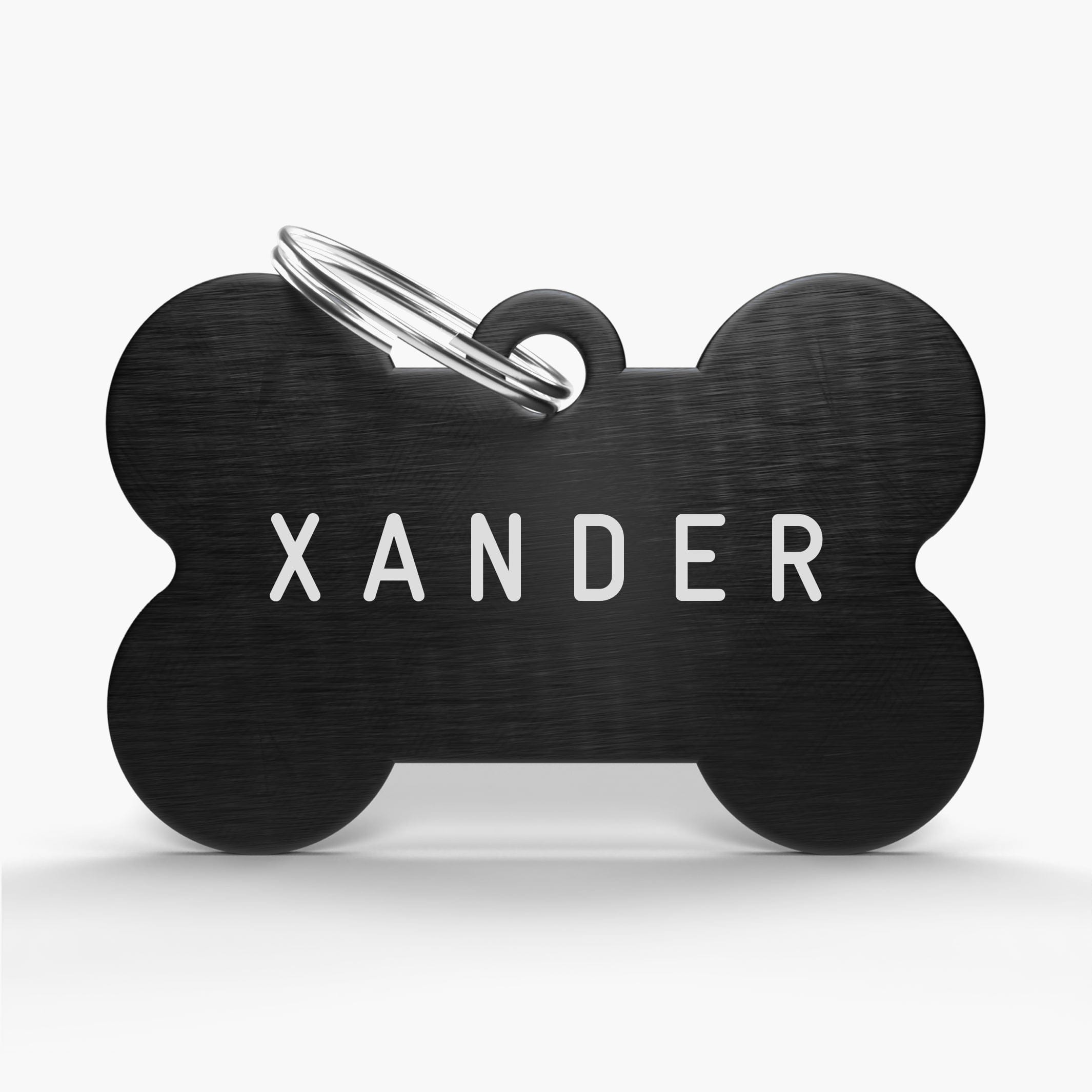 Black Engraved Dog Name Tag - Aluminium Bone Shaped ID for Pets