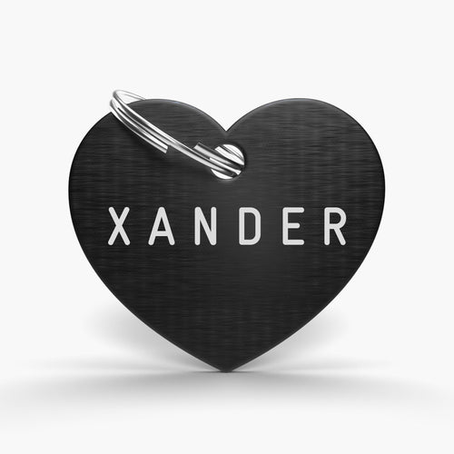 Black Engraved Dog Name Tag - Aluminium Heart Shaped ID for Pets