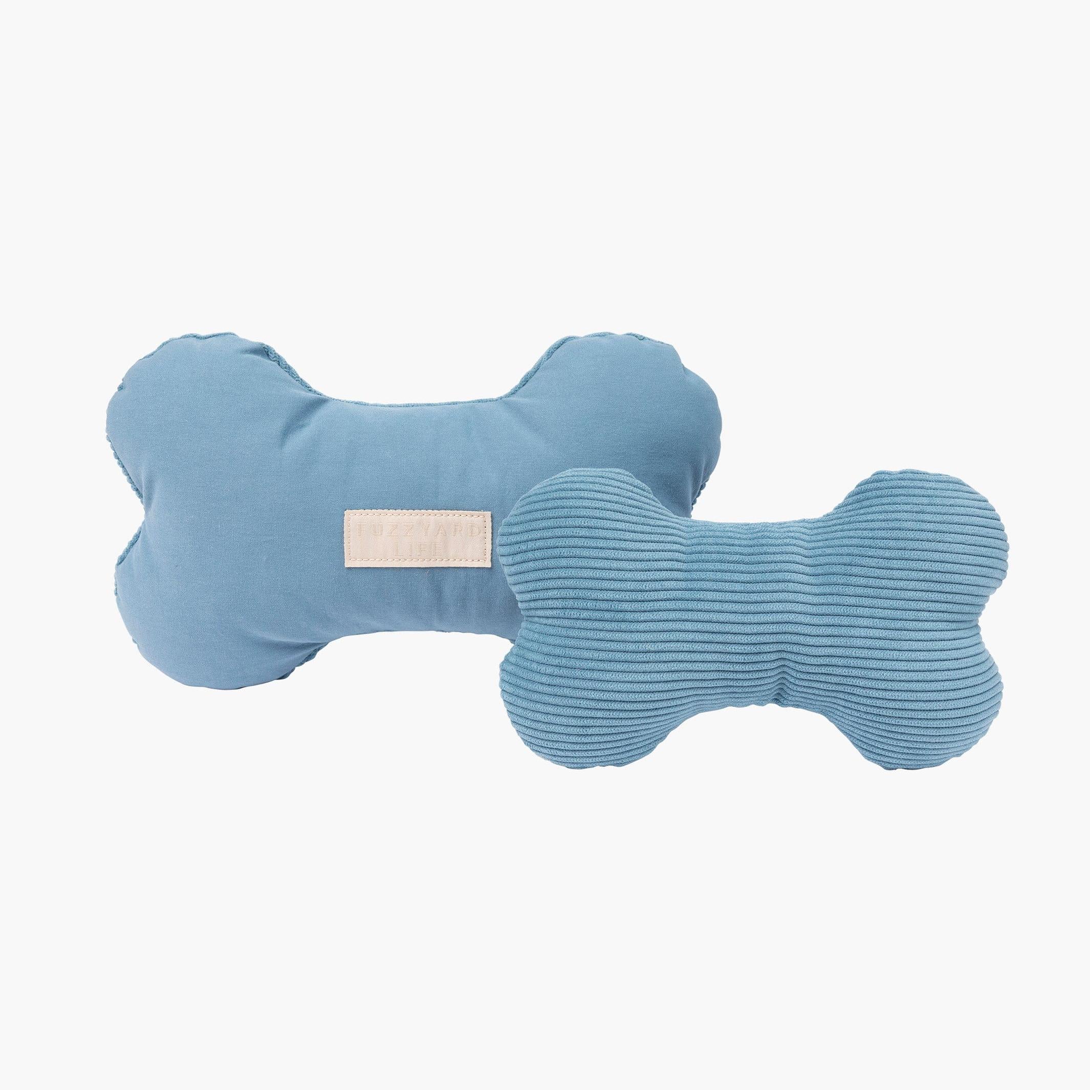 Blue Dual-Sided Corduroy & Cotton Plush Bone Toy – Soft, Durable & Engaging The Stately Hound