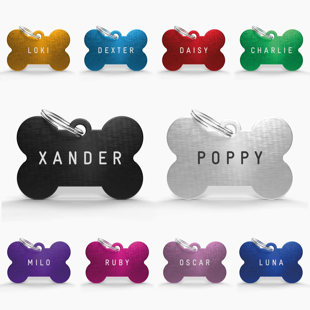 Blue Engraved Dog Name Tag - Aluminium Bone Shaped ID for Pets