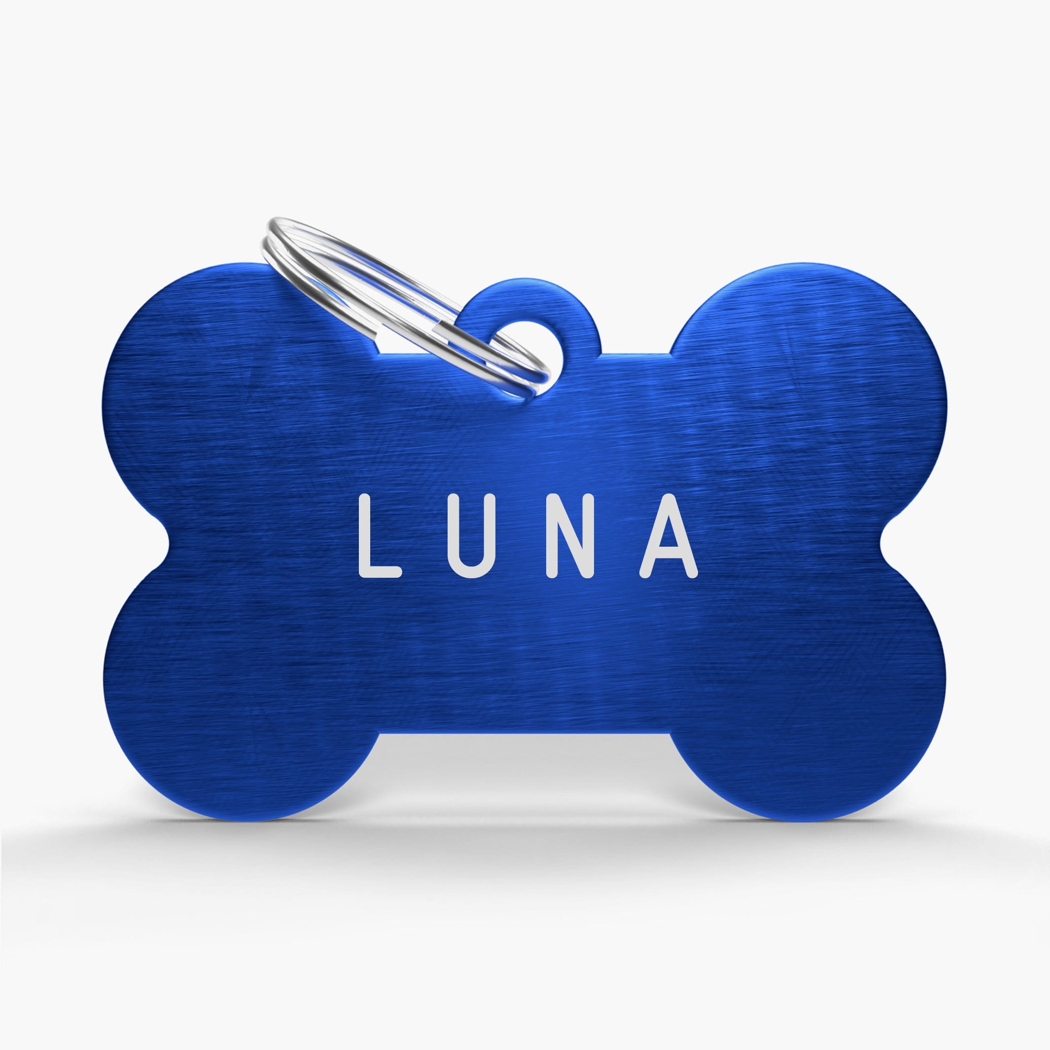Blue Engraved Dog Name Tag - Aluminium Bone Shaped ID for Pets