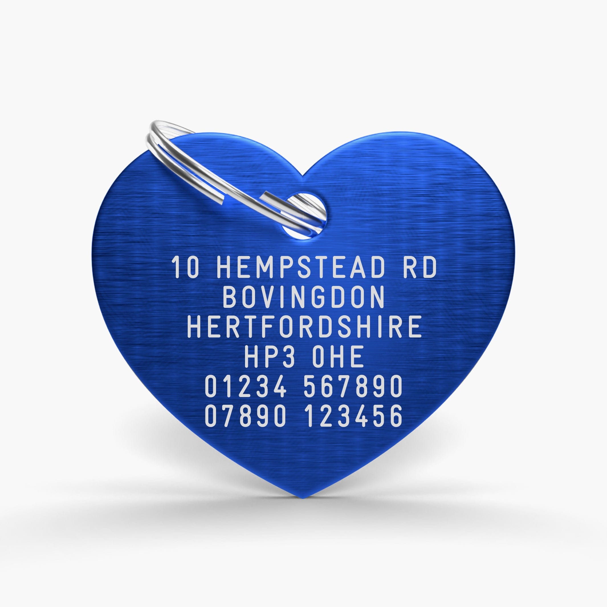 Blue Engraved Dog Name Tag - Aluminium Heart Shaped ID for Pets