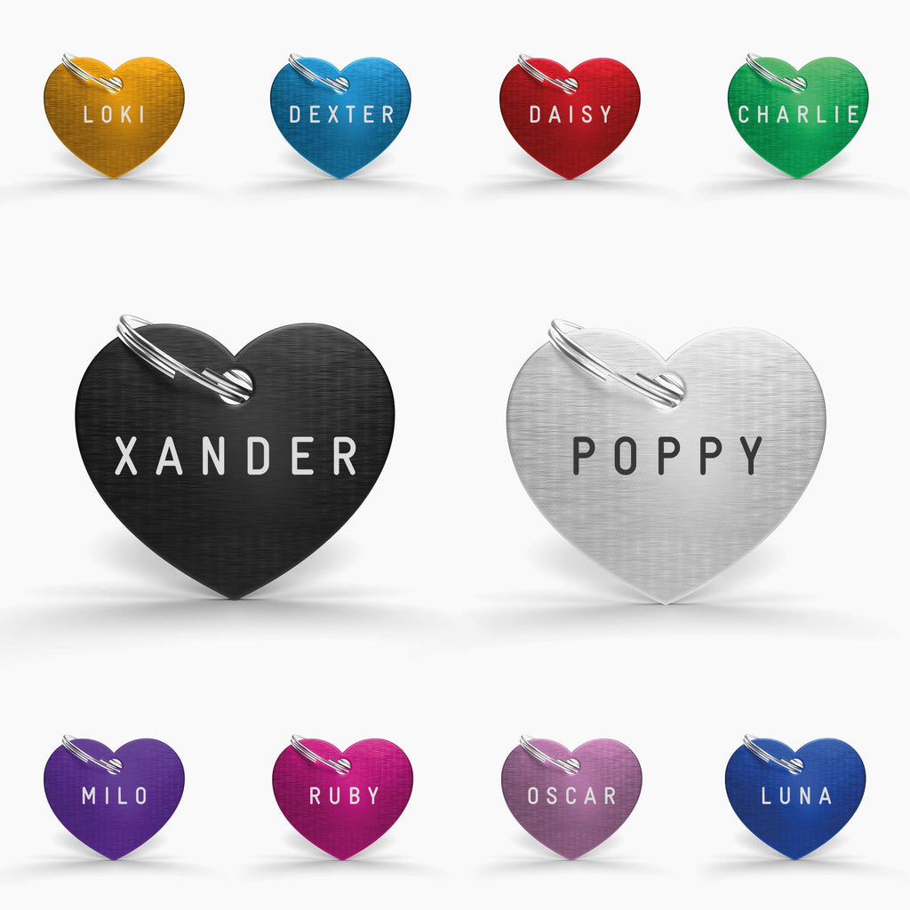 Blue Engraved Dog Name Tag - Aluminium Heart Shaped ID for Pets