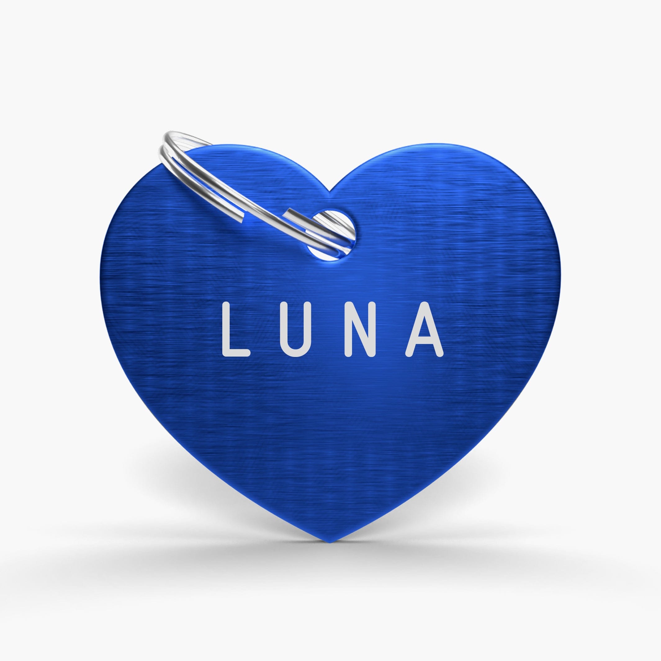 Blue Engraved Dog Name Tag - Aluminium Heart Shaped ID for Pets