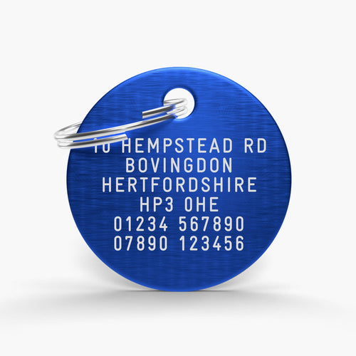 Blue Engraved Dog Name Tag - Stylish & Durable Aluminium ID for Pets