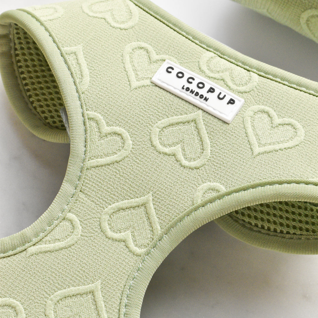 Cocopup Luxe Adjustable Dog Harness – Sage Green Heart Design The Stately Hound