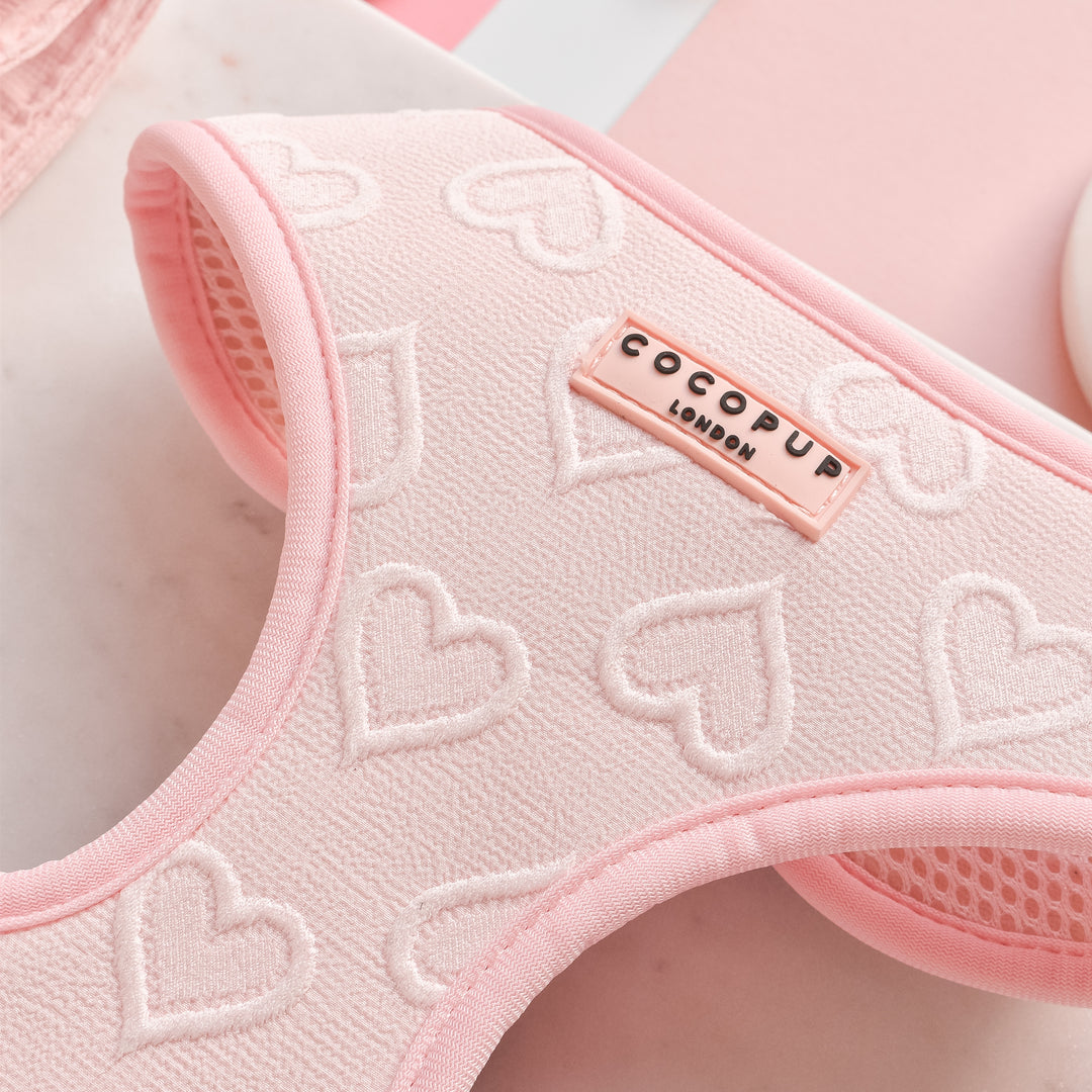 Cocopup Luxe Adjustable Neck Harness – Baby Pink Heart for Small & Medium Dogs The Stately Hound