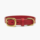 Crimson Red Leather Dog Collar & Lead Set with Gold Hardware The Stately Hound