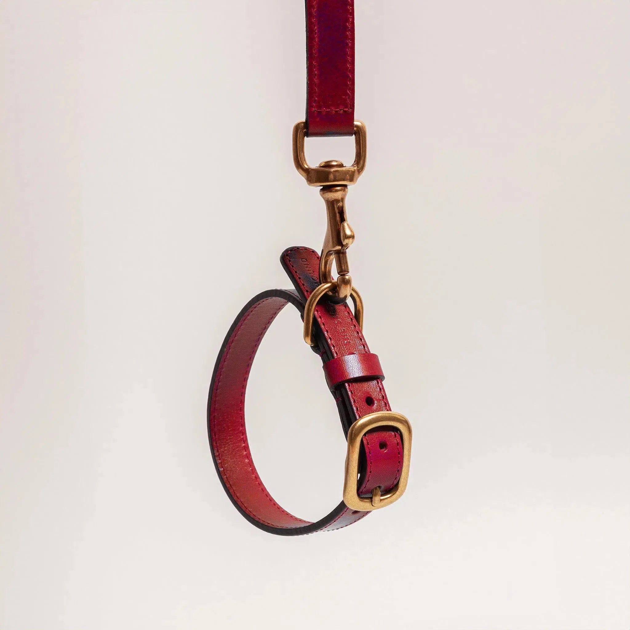 Crimson Red Leather Dog Collar & Lead Set with Gold Hardware The Stately Hound