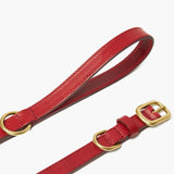 Crimson Red Leather Dog Collar & Lead Set with Gold Hardware The Stately Hound