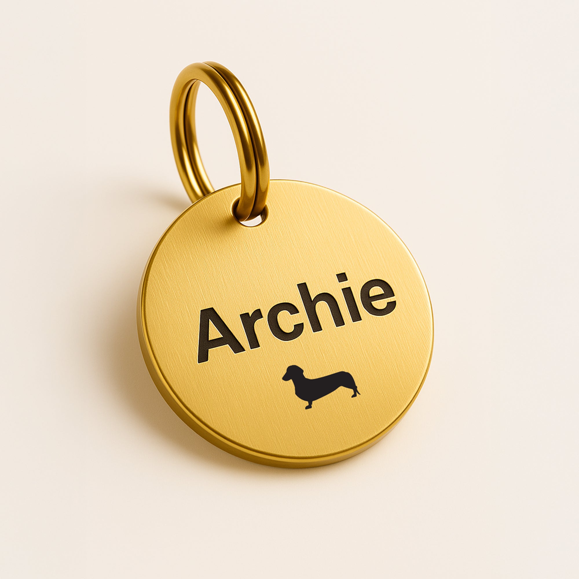 Custom Gold Brass Dog Name Tag with Breed Silhouette