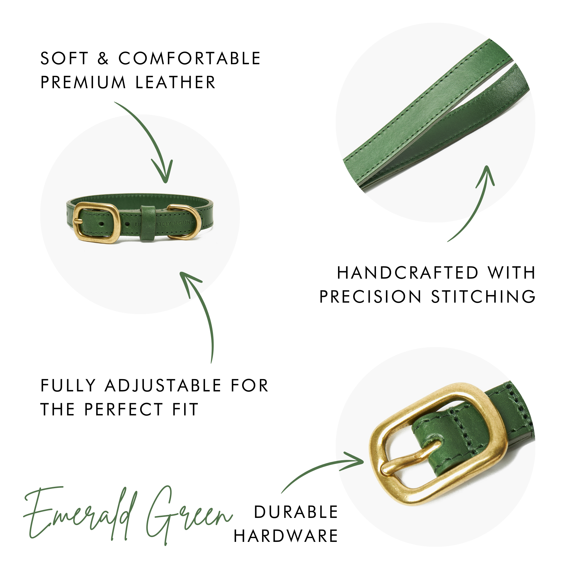 Luxury Emerald Green Leather Dog Collar – Soft & Durable