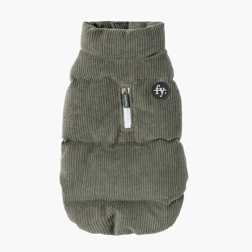 FuzzYard Khaki Green Mosman Corduroy Dog Puffer Jacket