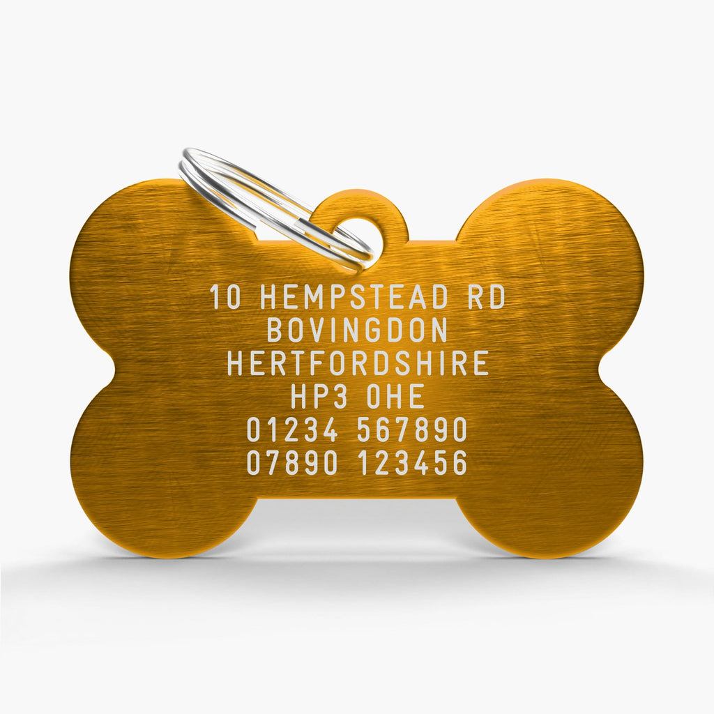 Gold Engraved Dog Name Tag - Aluminium Bone Shaped ID for Pets