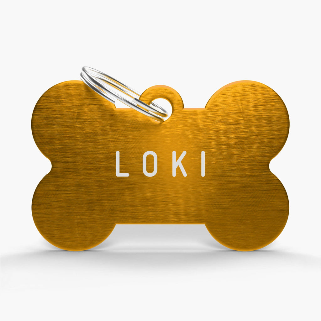 Gold Engraved Dog Name Tag - Aluminium Bone Shaped ID for Pets