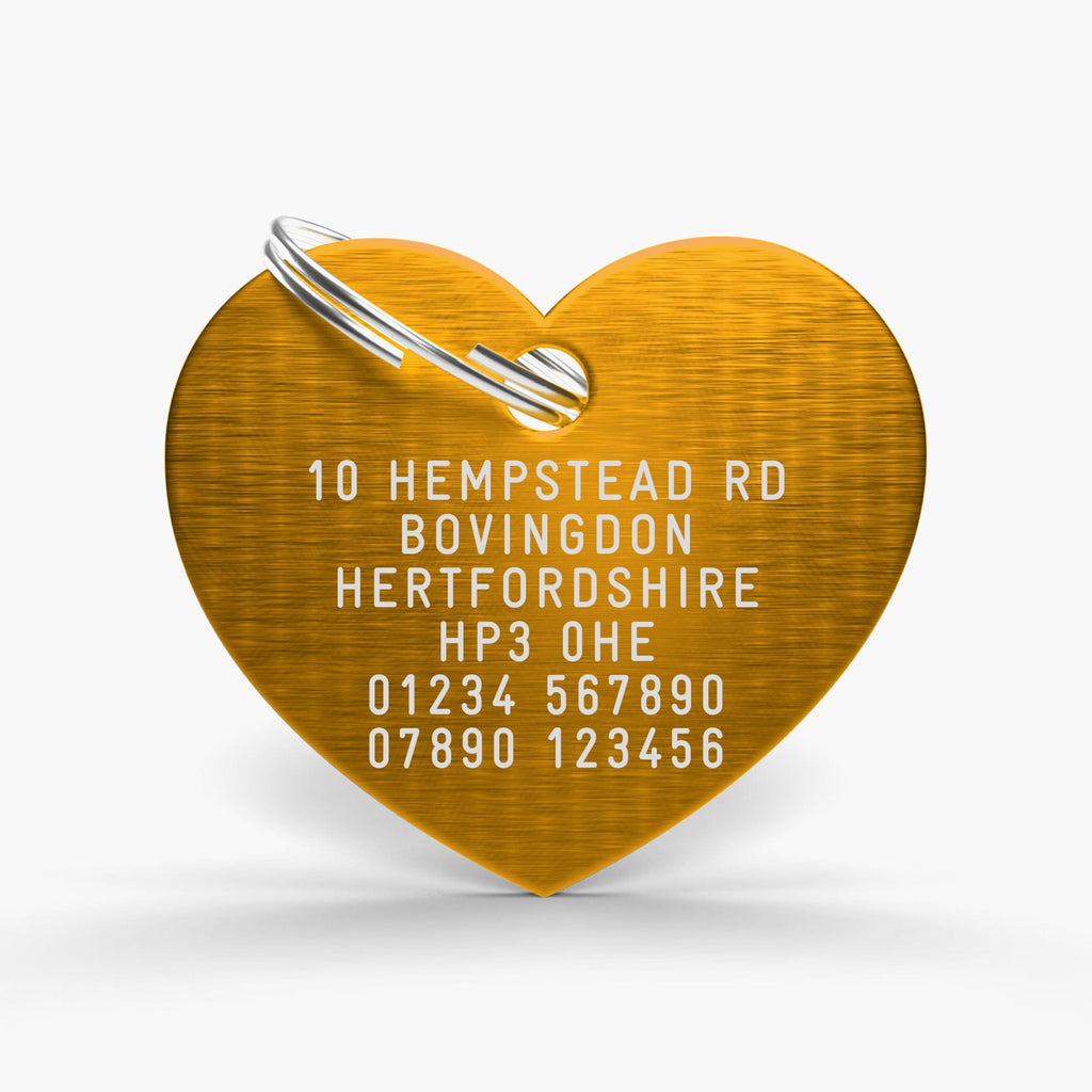 Gold Engraved Dog Name Tag - Aluminium Heart Shaped ID for Pets